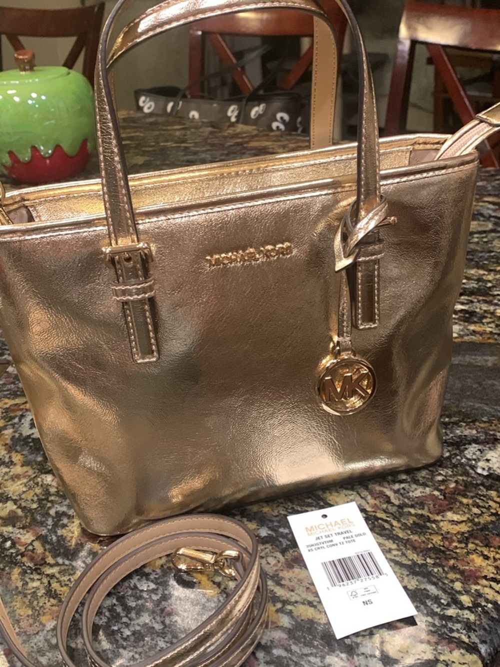 Michael Kors Jet Set Travel Extra-Small
Metallic Top-Zip Tote Bag